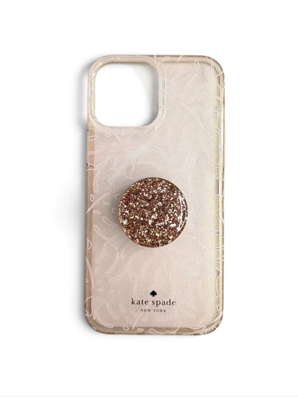 Kate Spade Glitter Palm Leaf iPhone 12 Pro Max Case Rose Gold Glitter Popsocket